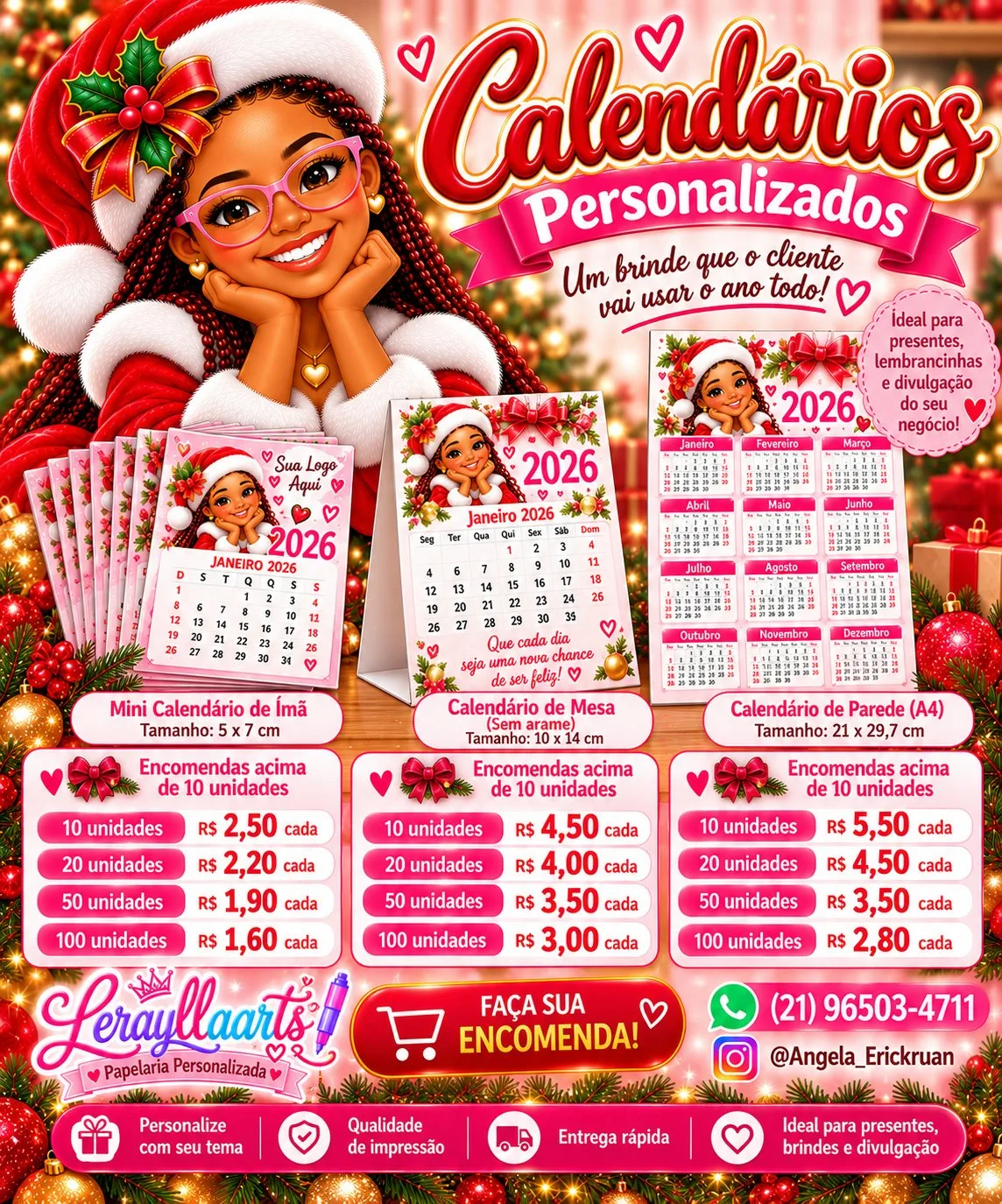 Calendário Personalizados e Mini Calendário imã